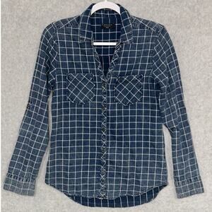 Tinsel | XSmall | Chambray Striped Button Up Shirt Roll‎ Tab Sleeves cotton